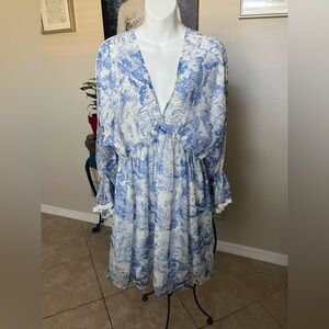 NWOT Anthropologie BTFL-Life Blue & White Dress - L